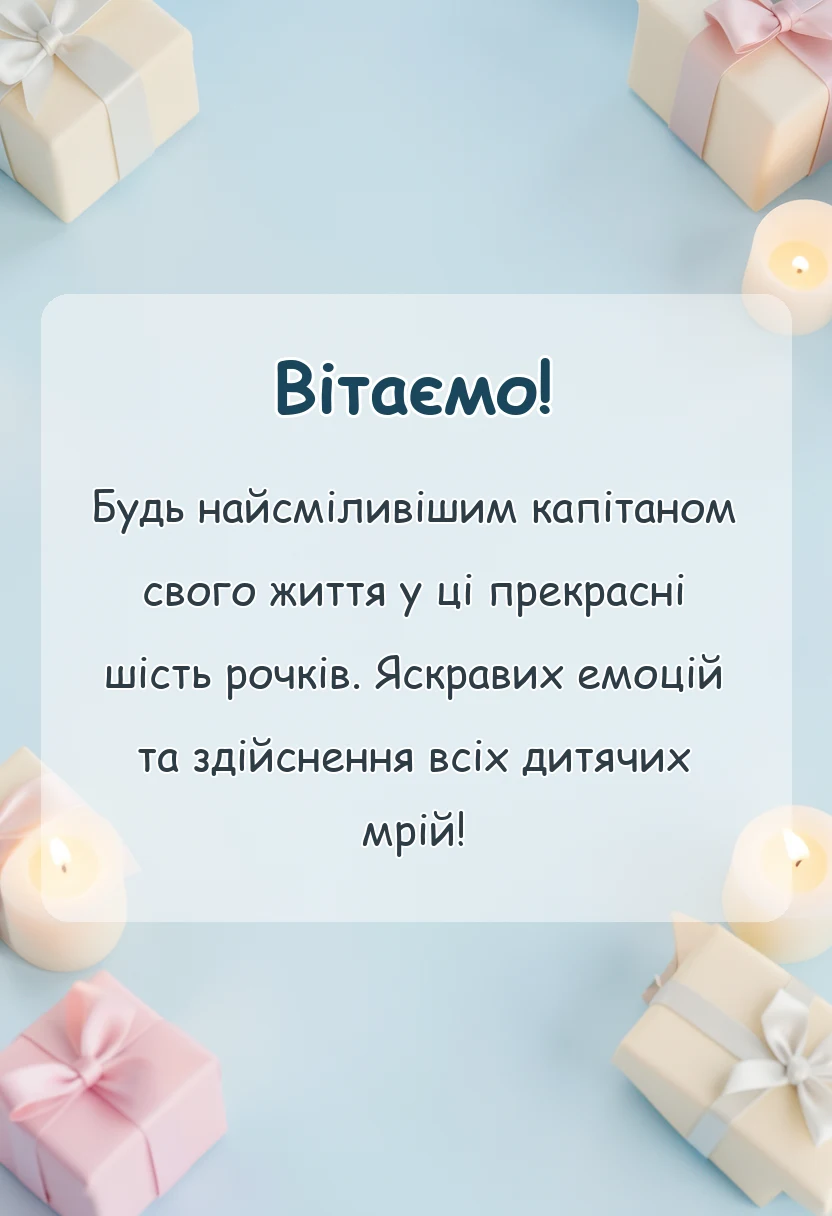 унікальна листівка - привітання з днем народження 6 років хлопчику