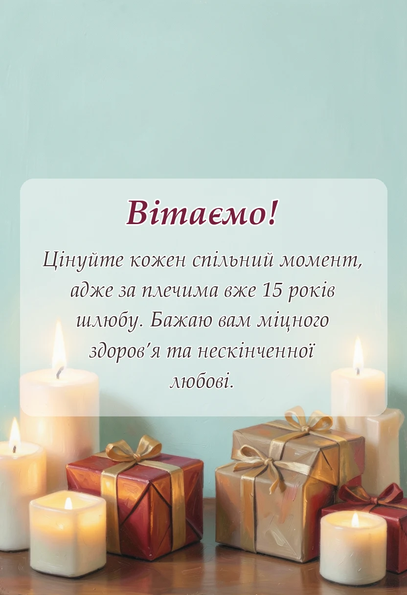 унікальна листівка - привітання з річницею весілля 15 років кришталеве весілля