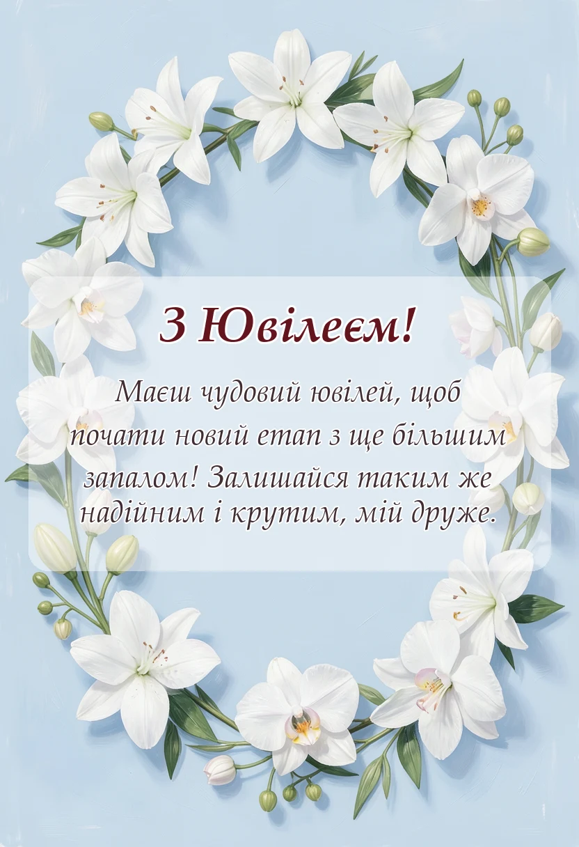 святкова картинка: привітання з ювілеєм друга