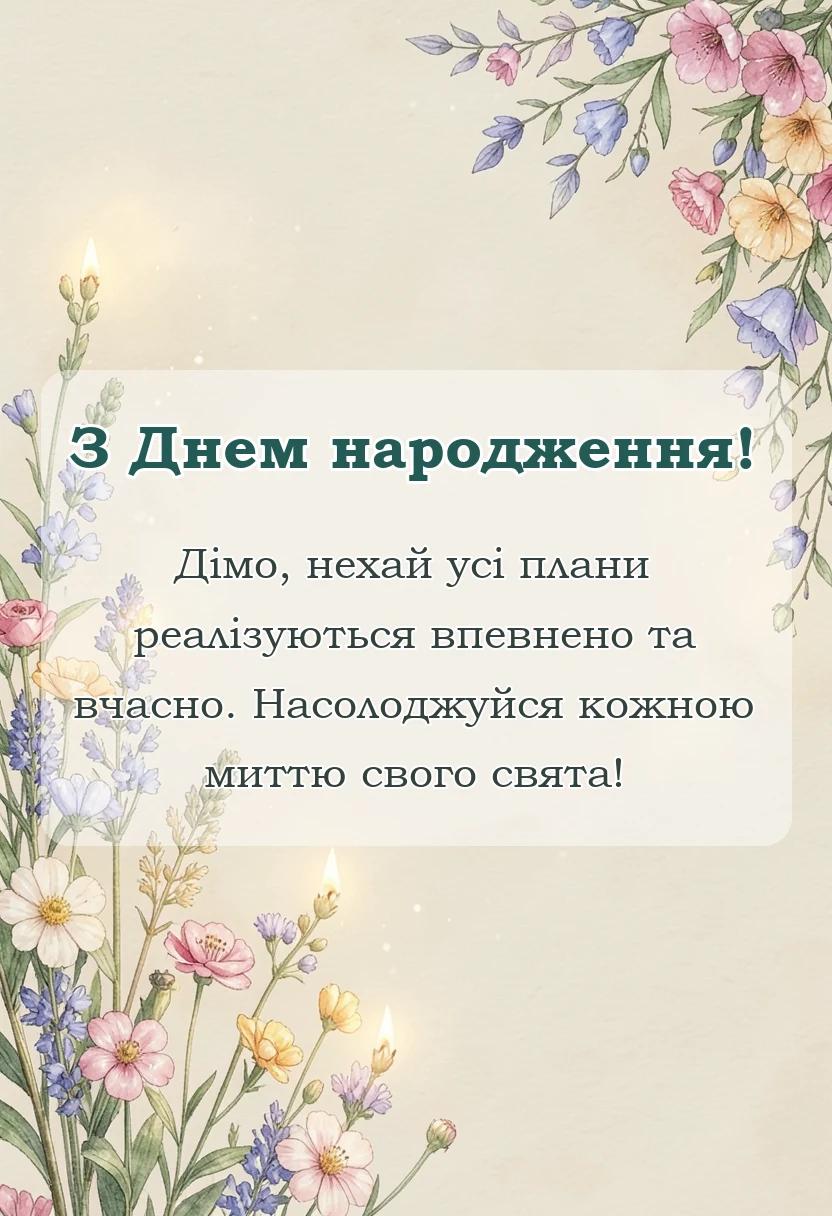 вітальна листівка - листівка з днем народження діма