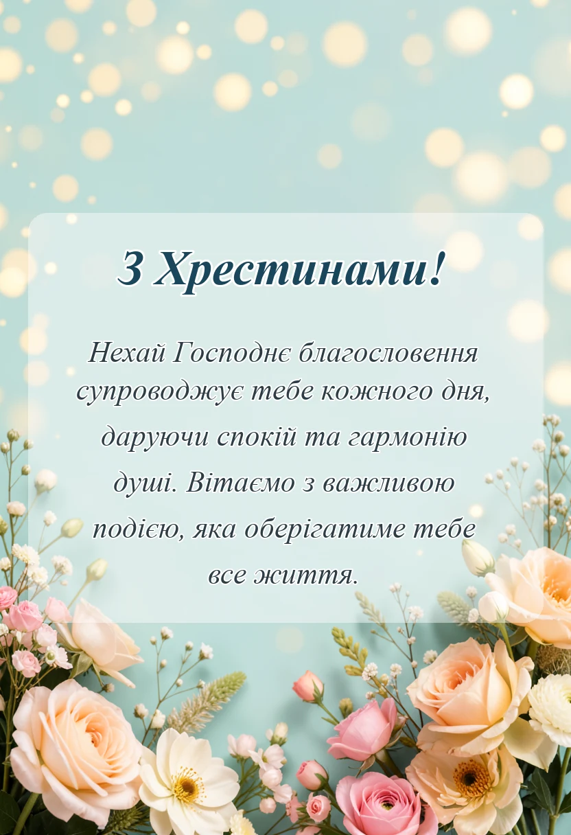 вітальна листівка - побажання на хрещення дитини