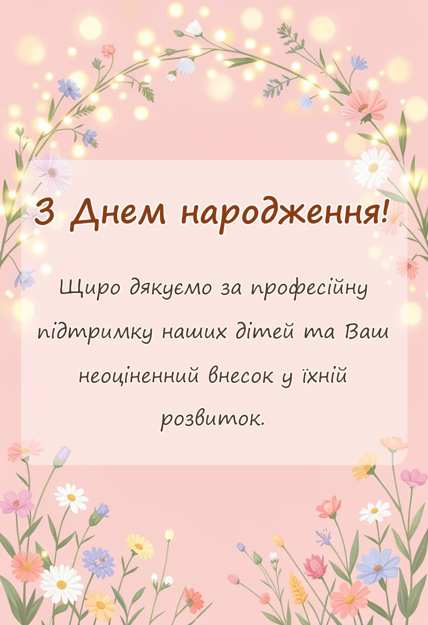 вітальна листівка - подяка вчительці від батьків своїми словами