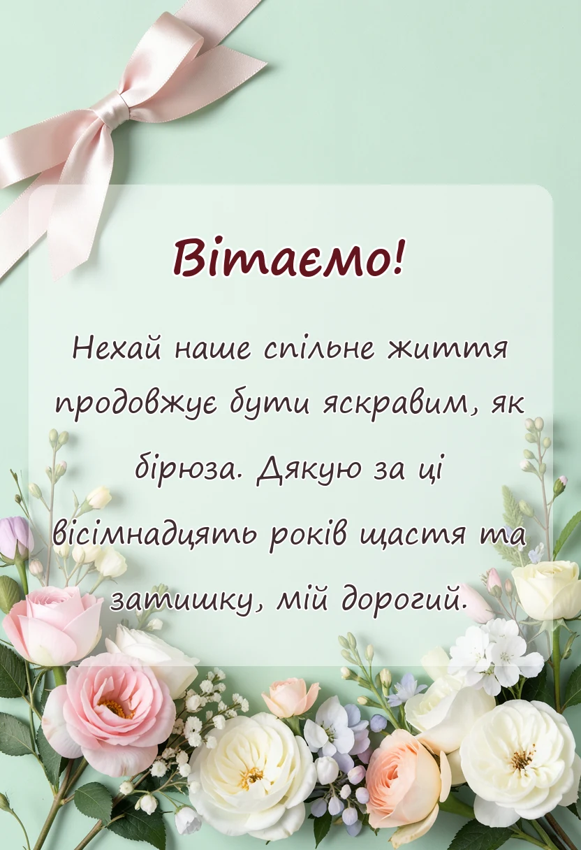вітальна листівка - привітання з 18 роками весілля чоловікові