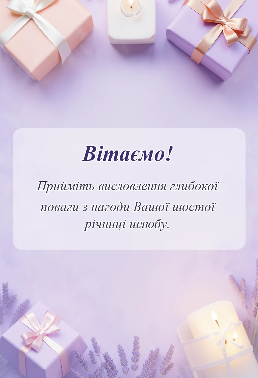 красива листівка: привітання чоловіка з річницею весілля 6 років