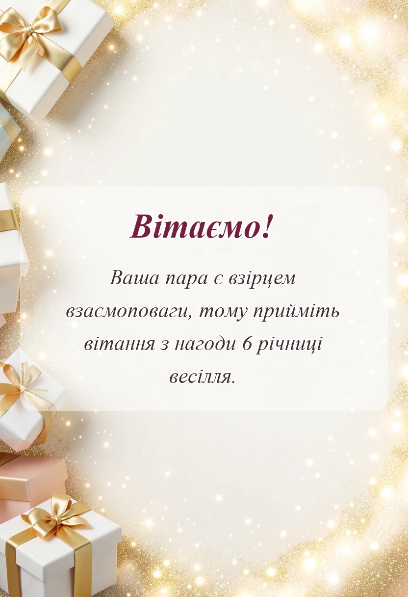 святкова картинка: привітання з 6 річницею весілля