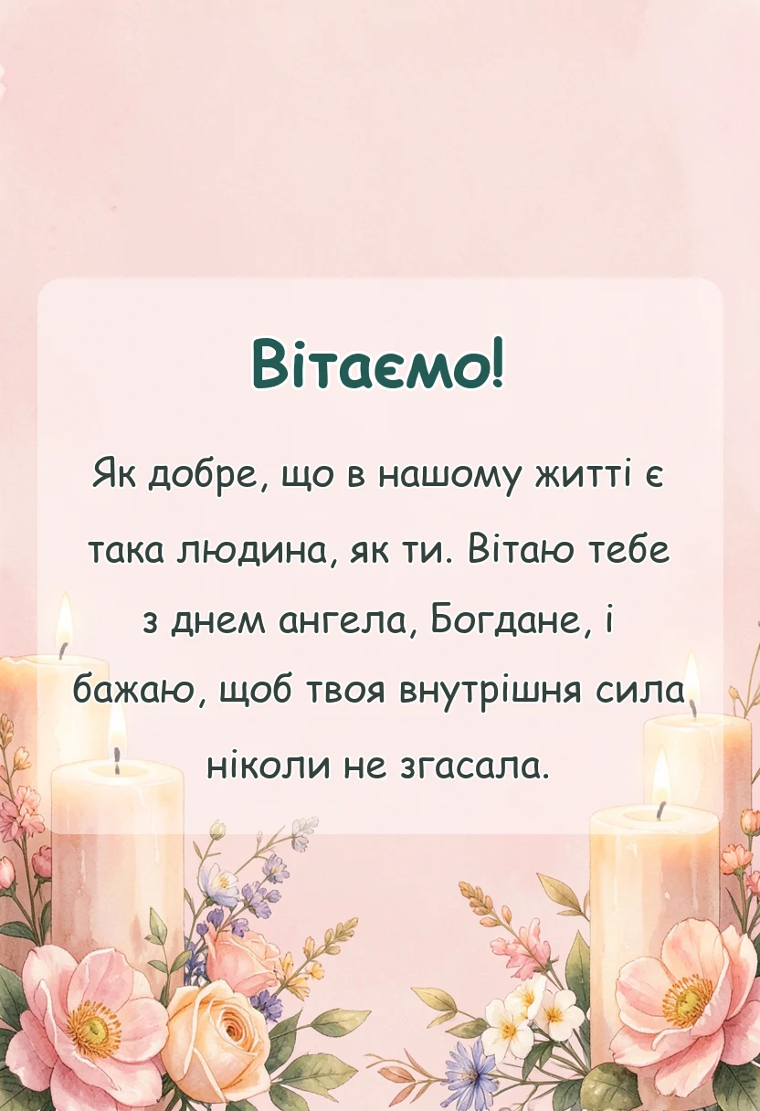 листівка з побажанням - привітання з днем ангела богдана