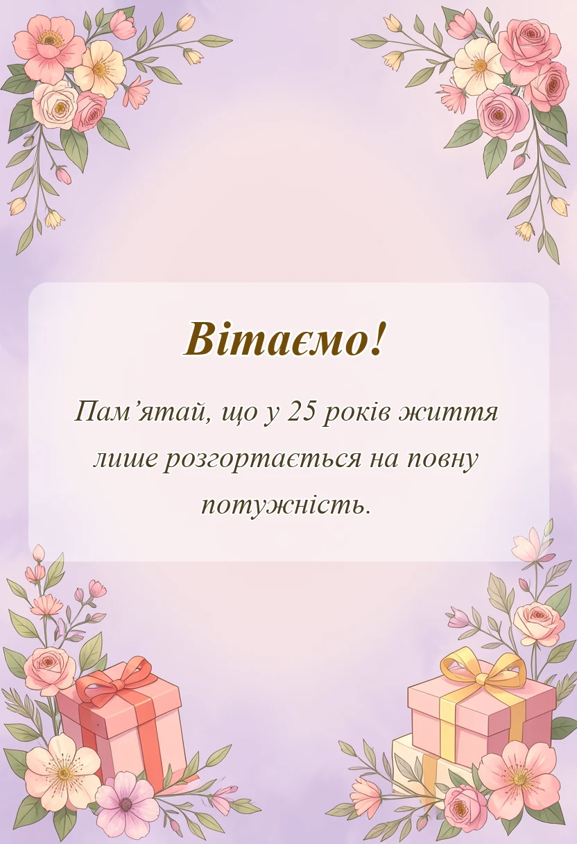 вітальна листівка - привітання з 25-річчям чоловікові