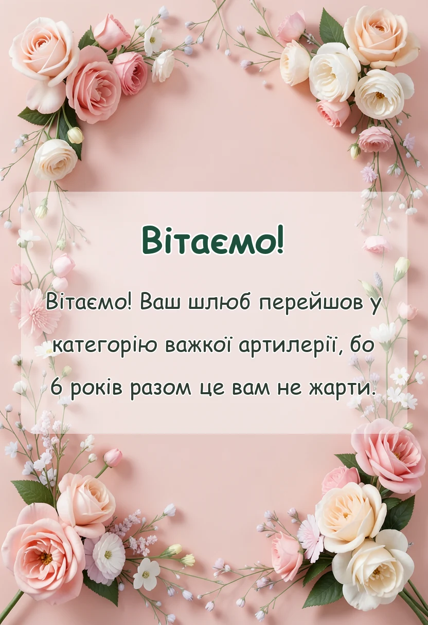 святкова картинка: привітання з 6 річницею весілля