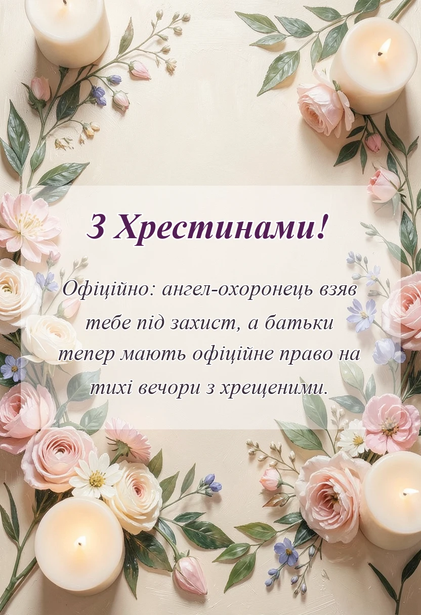 листівка з побажанням - підпис до допису з хрещенням дитини