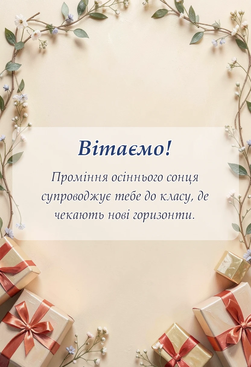 листівка з побажанням - привітання з першим вересня своїми словами
