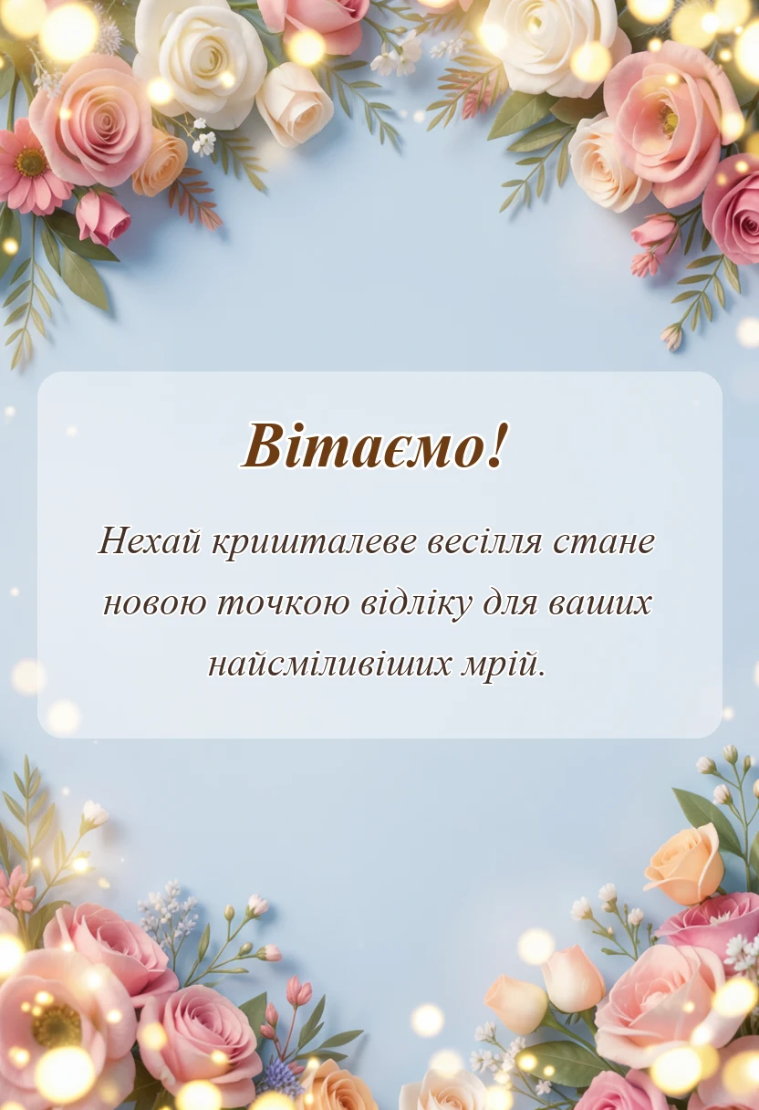 унікальна листівка - привітання з річницею весілля 15 років кришталеве весілля