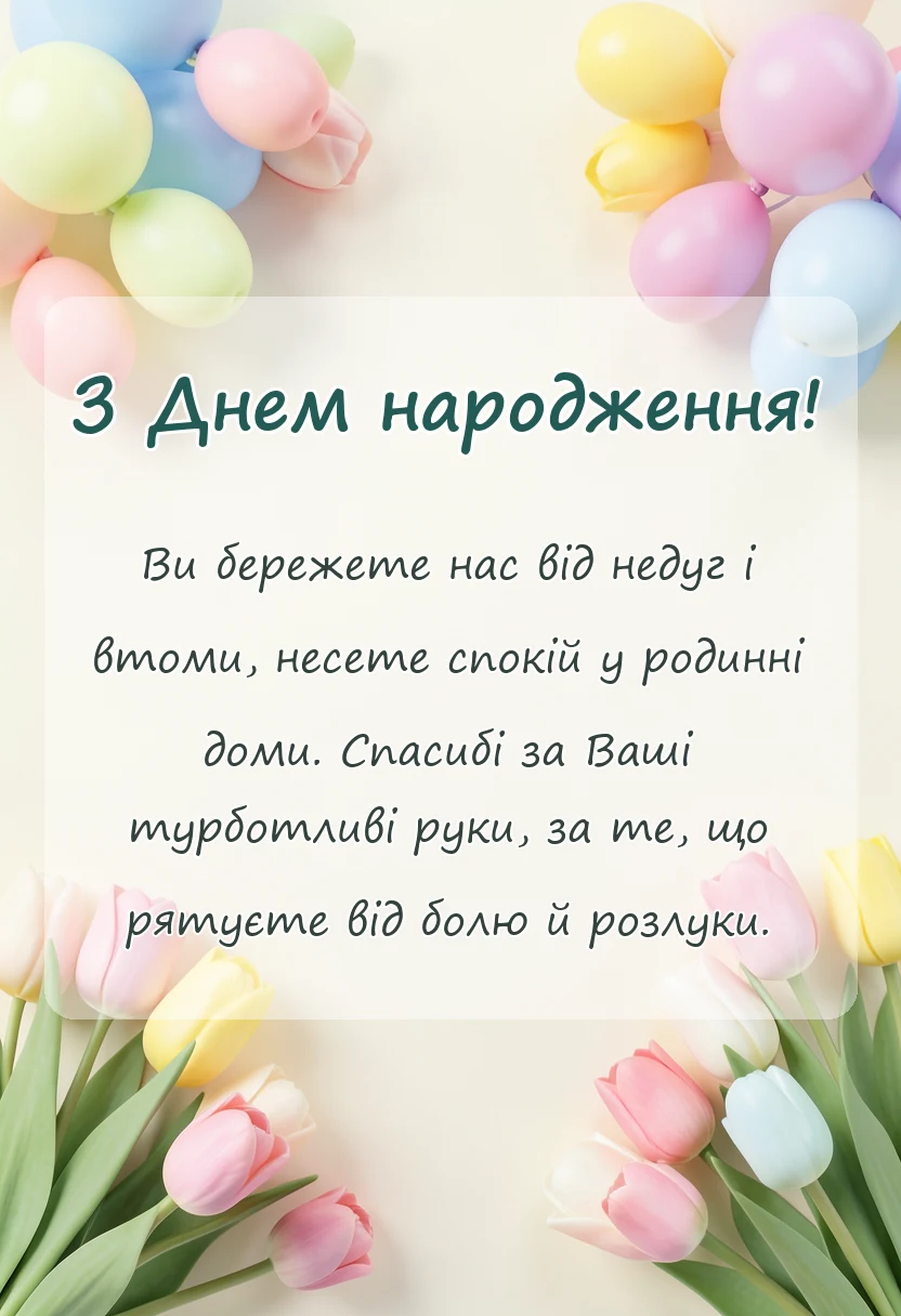 красива листівка: привітання сімейному лікарю своїми словами