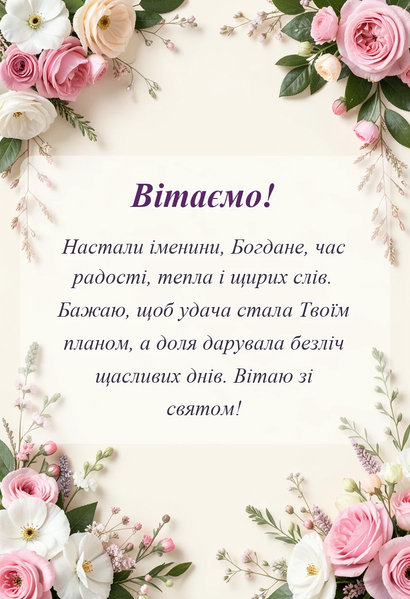 святкова картинка: привітання з днем ангела богдана