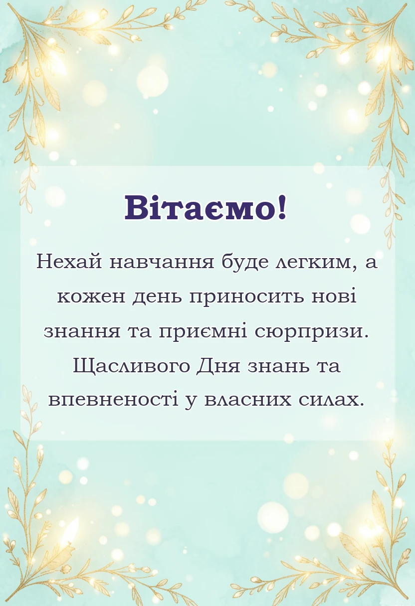 листівка з побажанням - привітання з першим вересня своїми словами