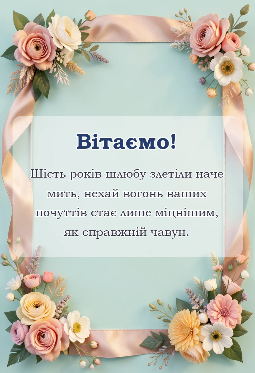 унікальна листівка - чавунне весілля привітання