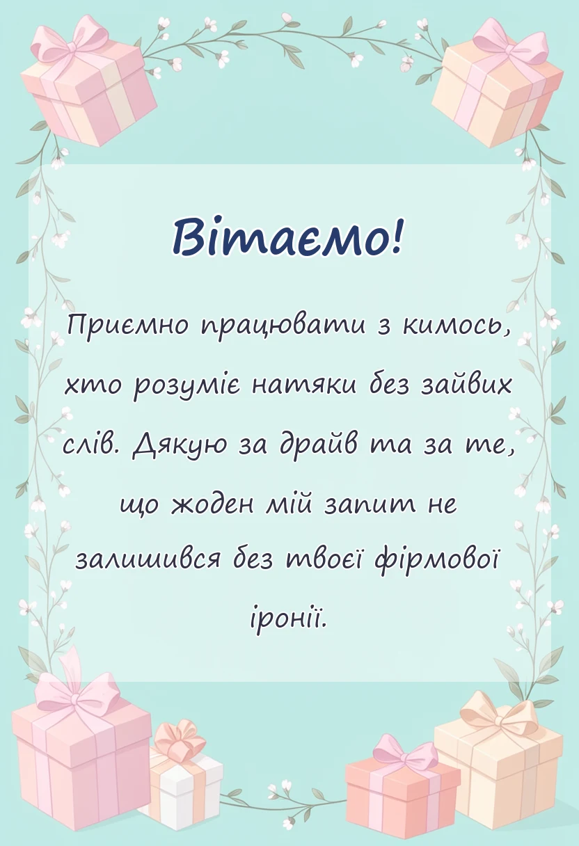 листівка з побажанням - подяка за співпрацю своїми словами