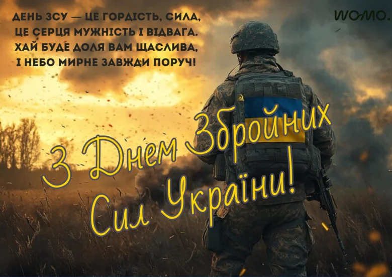 Вояк ЗСУ з прапором на фоні заходу сонця