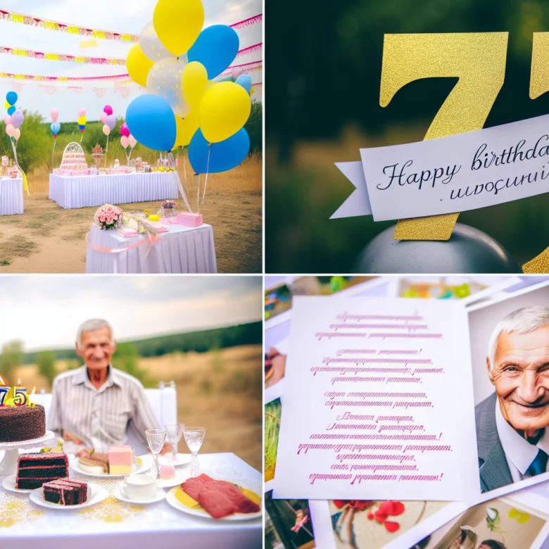 Привітання з 75-річчям чоловіка: торт, кульки та вітальні слова українською.