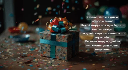 Закладка з подарунком та привітанням Олені на день народження.