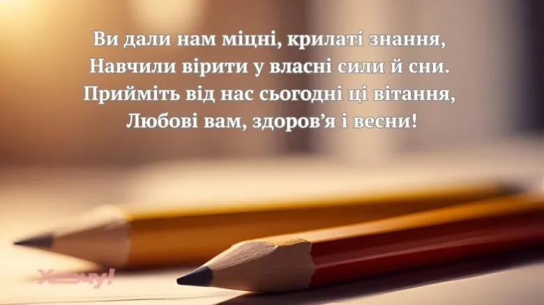 Два олівці на папері з віршем подяки вчительці
