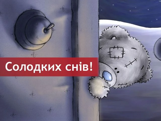 Мішка за дверима під зоряним небом. Солодких снів!